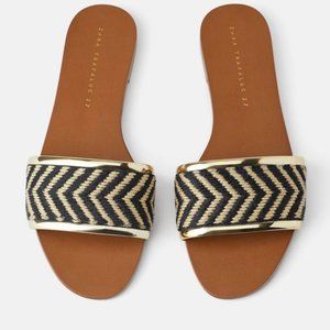 ZARA CHEVRON PRINT NATURAL FABRIC FLATS SIZE 37 US 6.5